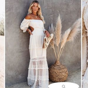 VICI porsha off the shoulder tiered cutout maxi dress